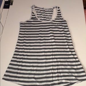 Grey and white striped knit rankled top